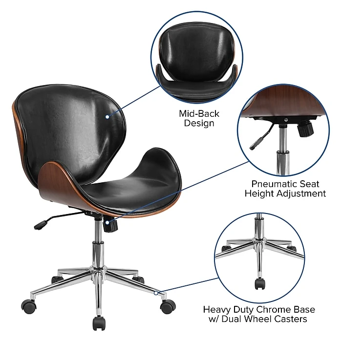 Flash Furniture SDSDM22405BK Mid-Back Walnut Wood Swivel Conference Chair, Black Leather 7 Flash Furniture SDSDM22405BK Mid-Back Walnut Wood Swivel Conference Chair, Black Leather - Image 5