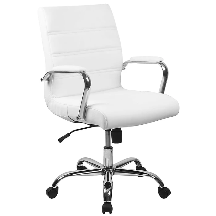 Flash Furniture Mid-Back Leather Executive Swivel Office Chair With Chrome Arms, White (GO-2286M-WH-GG) 3 Flash Furniture Mid-Back Leather Executive Swivel Office Chair With Chrome Arms, White (GO-2286M-WH-GG)