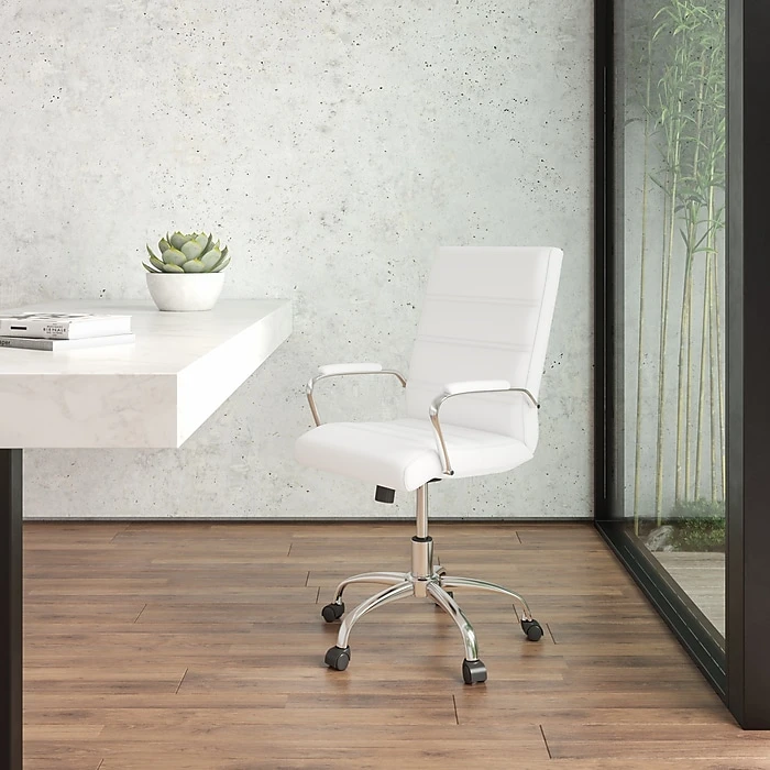 Flash Furniture Mid-Back Leather Executive Swivel Office Chair With Chrome Arms, White (GO-2286M-WH-GG) 4 Flash Furniture Mid-Back Leather Executive Swivel Office Chair With Chrome Arms, White (GO-2286M-WH-GG) - Image 2