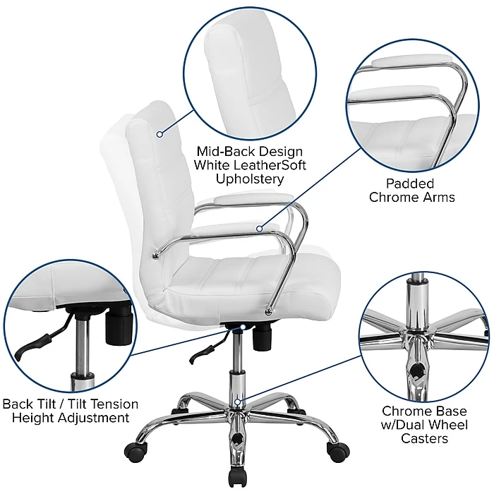 Flash Furniture Mid-Back Leather Executive Swivel Office Chair With Chrome Arms, White (GO-2286M-WH-GG) 8 Flash Furniture Mid-Back Leather Executive Swivel Office Chair With Chrome Arms, White (GO-2286M-WH-GG) - Image 6