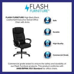 Flash Furniture High Back Leather Executive Office Swivel Chair With Titanium Nylon Loop Arms, Black -Cheap The Flex Chair Store unnamed file 2144