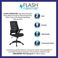 Flash Furniture Designer Mesh High Back Exec Swivel Office Chair W/Height Adj Flip-Up Arms, Black (BLZP809BK) -Cheap The Flex Chair Store unnamed file 2244