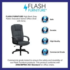 Flash Furniture High-Back Fabric Executive Chair, Fixed Arms, Gray -Cheap The Flex Chair Store unnamed file 2396