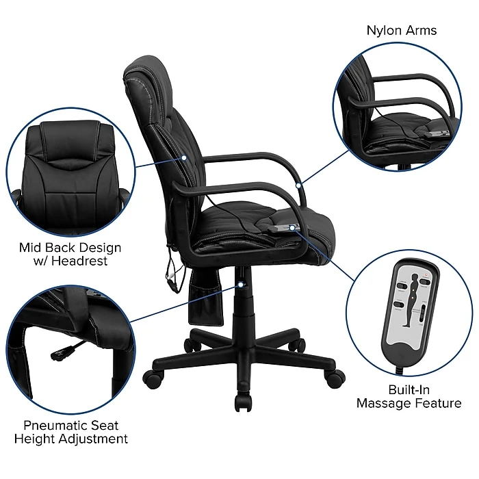 Flash Furniture High Back Leather Massaging Executive Office Chair, Black 8 Flash Furniture High Back Leather Massaging Executive Office Chair, Black - Image 6