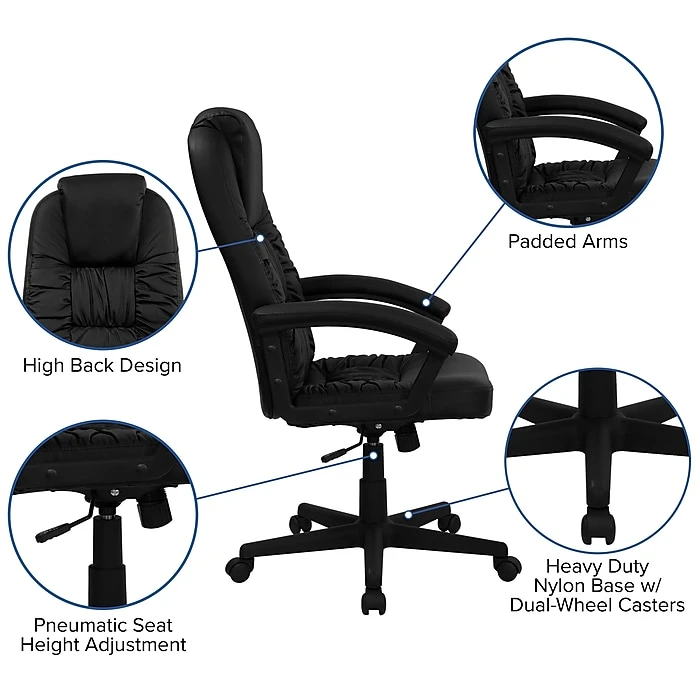 Flash Furniture High Back Leather Executive Swivel Office Chair, Black 8 Flash Furniture High Back Leather Executive Swivel Office Chair, Black - Image 6
