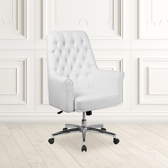 Flash Furniture Mid-Back Traditional Tufted Executive Swivel Chair With Arms (BT444MIDWH) 4 Flash Furniture Mid-Back Traditional Tufted Executive Swivel Chair With Arms (BT444MIDWH) - Image 2