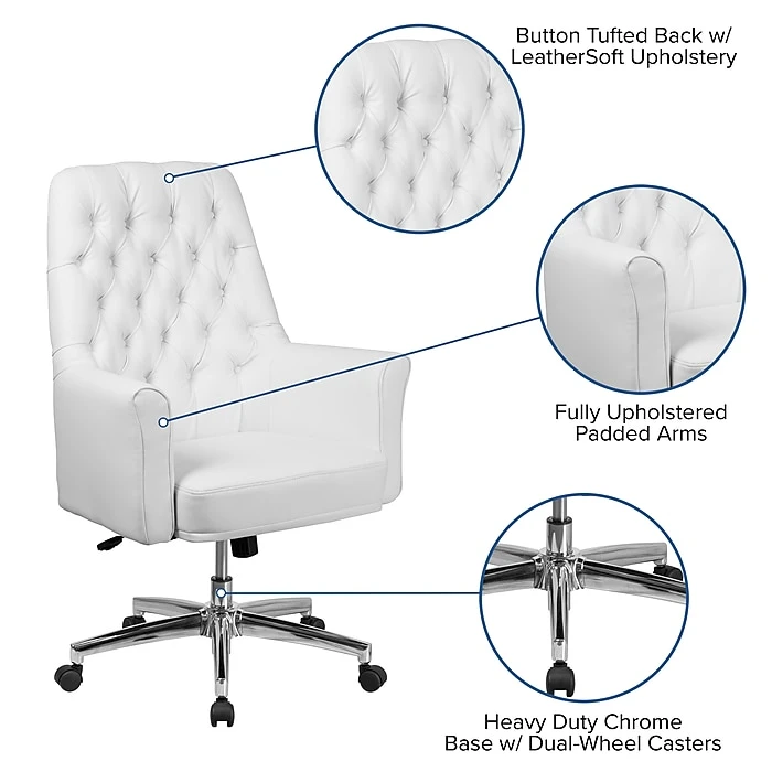 Flash Furniture Mid-Back Traditional Tufted Executive Swivel Chair With Arms (BT444MIDWH) 8 Flash Furniture Mid-Back Traditional Tufted Executive Swivel Chair With Arms (BT444MIDWH) - Image 6