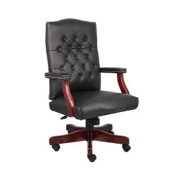 Boss Classic Executive Black Vinyl Chair With Mahogany Finish Frame