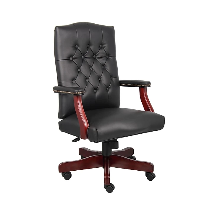 Boss Classic Executive Black Vinyl Chair With Mahogany Finish Frame 3 Boss Classic Executive Black Vinyl Chair With Mahogany Finish Frame