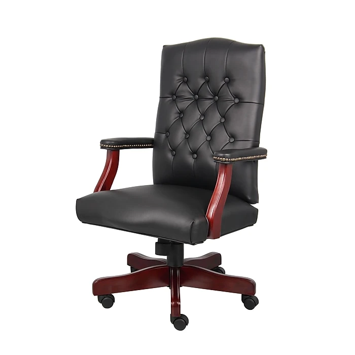 Boss Classic Executive Black Vinyl Chair With Mahogany Finish Frame 4 Boss Classic Executive Black Vinyl Chair With Mahogany Finish Frame - Image 2