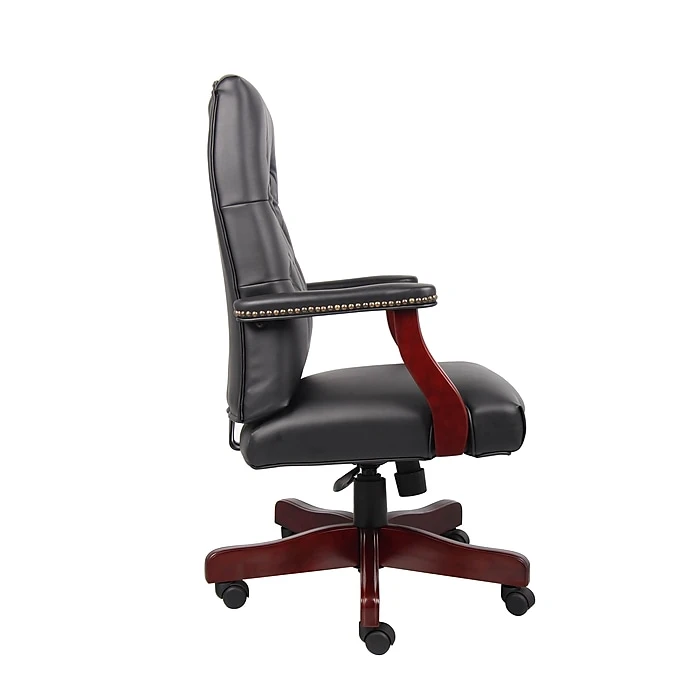 Boss Classic Executive Black Vinyl Chair With Mahogany Finish Frame 5 Boss Classic Executive Black Vinyl Chair With Mahogany Finish Frame - Image 3