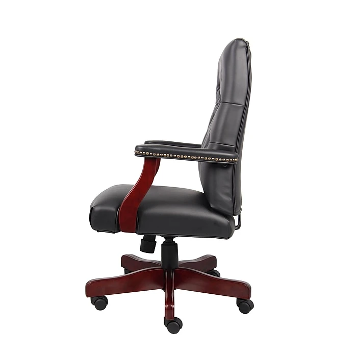 Boss Classic Executive Black Vinyl Chair With Mahogany Finish Frame 6 Boss Classic Executive Black Vinyl Chair With Mahogany Finish Frame - Image 4