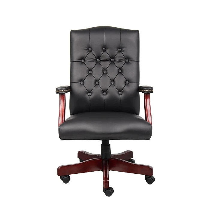 Boss Classic Executive Black Vinyl Chair With Mahogany Finish Frame 7 Boss Classic Executive Black Vinyl Chair With Mahogany Finish Frame - Image 5