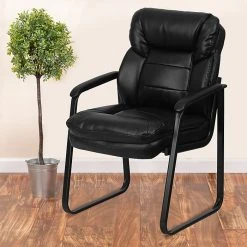 Flash Furniture Leather Mid Back Executive Side Chair With Sled Base, Black -Cheap The Flex Chair Store unnamed file 2829