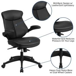 Flash Furniture Leather Mid-Back Exec Swivel Office Chair W/Back Angle Adj & Flip-Up Arms, Black (BLZP804) -Cheap The Flex Chair Store unnamed file 298