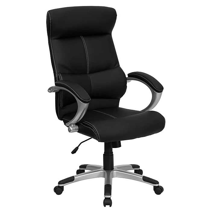 Flash Furniture High Back Leather Executive Office Chair With Contrasting White Stitch, Black 3 Flash Furniture High Back Leather Executive Office Chair With Contrasting White Stitch, Black