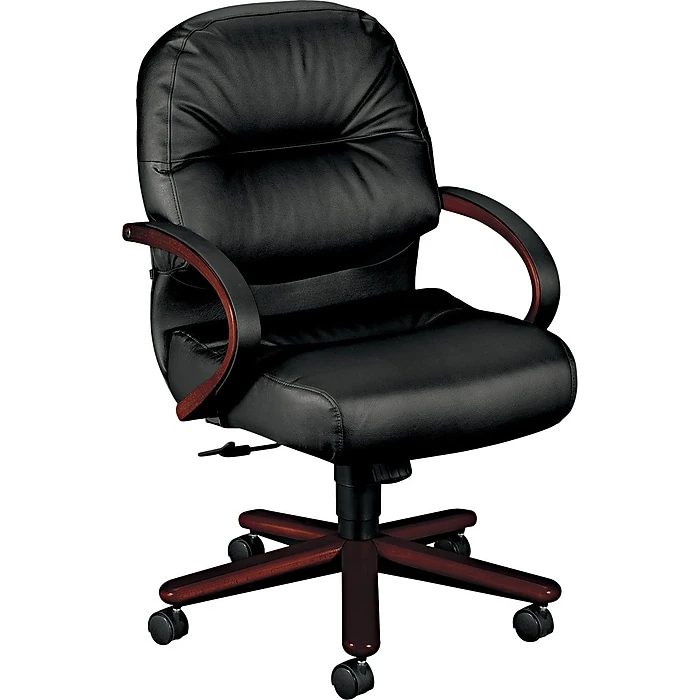HON® Pillow-Soft 2190 Series Executive Leather Mid-Back Chairs, Mahogany/Black 3 HON® Pillow-Soft 2190 Series Executive Leather Mid-Back Chairs, Mahogany/Black