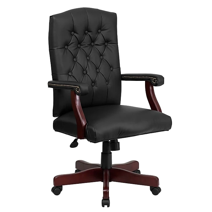 Flash Furniture Swivel Leather Executive Chair, Fixed Arms, Black 3 Flash Furniture Swivel Leather Executive Chair, Fixed Arms, Black