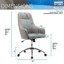 Techni Mobili Comfy Height Adjustable Rolling Office Desk Chair, Gray (RTA-1005-GRY) -Cheap The Flex Chair Store unnamed file 335