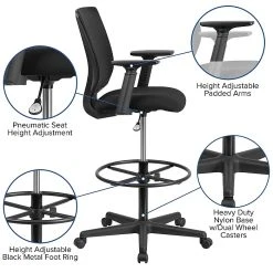 Flash Furniture Ergonomic Mid-Back Mesh Drafting Chair With Black Fabric Seat, Adjustable Foot Ring And Arms [GO-2100-A-GG] -Cheap The Flex Chair Store unnamed file 3590