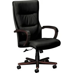 HON Topflight Executive High-Back Chair, Fixed Arms, Mahogany Finish, Black SofThread Leather (BSXVL844NSB11) -Cheap The Flex Chair Store unnamed file 3608