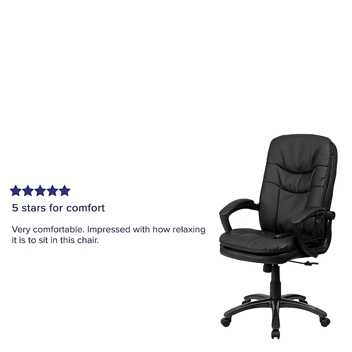 Flash Furniture Mid-Back Massaging Leather Executive Office Chair With Padded Loop Arms, Black 7 Flash Furniture Mid-Back Massaging Leather Executive Office Chair With Padded Loop Arms, Black - Image 5