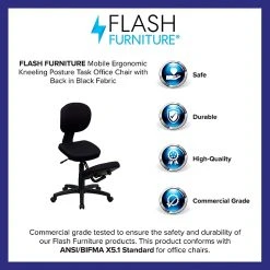 Flash Furniture Ergonomic Fabric Kneeling Posture Task Chair, Armless, Black -Cheap The Flex Chair Store unnamed file 3906