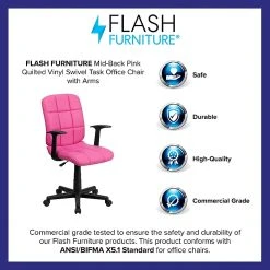 Flash Furniture Mid-Back Quilted Vinyl Task Chair With Nylon Arms, Pink -Cheap The Flex Chair Store unnamed file 4544