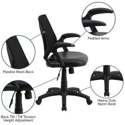 Flash Furniture Mid-Back Mesh Swivel Task Chair With Leather Padded Seat, Black (GOWY82LEA) -Cheap The Flex Chair Store unnamed file 4560