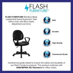 Flash Furniture Mid Back Leather Ergonomic Task Chair With Arms, Black (BT688BKA) -Cheap The Flex Chair Store unnamed file 4594