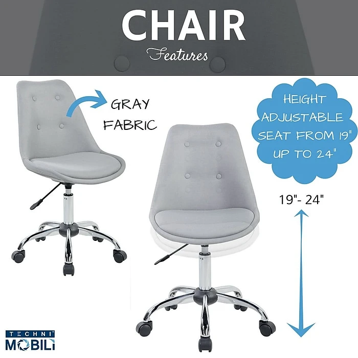 Techni Mobili Tufted Armless Task Chair, Gray 7 Techni Mobili Tufted Armless Task Chair, Gray - Image 5