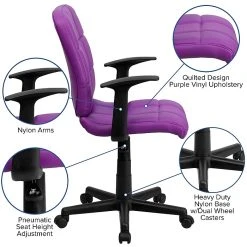 Flash Furniture Mid-Back Quilted Vinyl Task Chair With Nylon Arms, Purple -Cheap The Flex Chair Store unnamed file 4818
