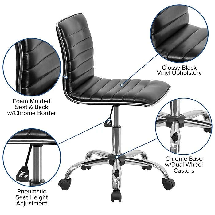 Flash Furniture Vinyl Low Back Armless Ribbed Designer Swivel Task Chair, Black (DS512BBK) 8 Flash Furniture Vinyl Low Back Armless Ribbed Designer Swivel Task Chair, Black (DS512BBK) - Image 6