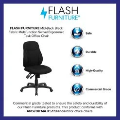 Flash Furniture BT90297M Fabric-Upholstered Mid-Back Multi-Functional Ergo Swivel Task Chair, Black -Cheap The Flex Chair Store unnamed file 4838