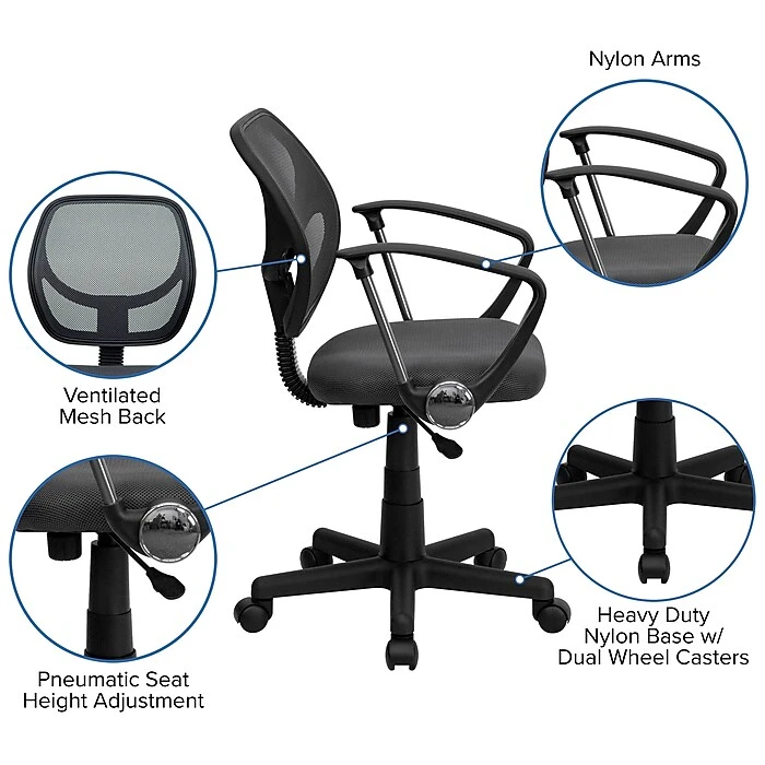 Flash Furniture Fabric Mid-Back Task Chair With Capped Arm, Gray 7 Flash Furniture Fabric Mid-Back Task Chair With Capped Arm, Gray - Image 5
