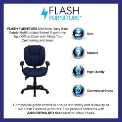 Flash Furniture Mid Back Fabric Multi-Functional Ergonomic Task Chair With Arms, Navy Blue -Cheap The Flex Chair Store unnamed file 5123