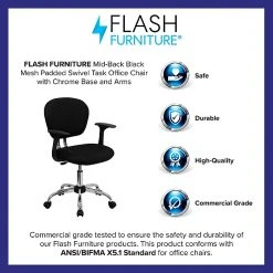 Flash Furniture Mid Back Mesh Task Chair With Arms And Chrome Base, Black -Cheap The Flex Chair Store unnamed file 5157