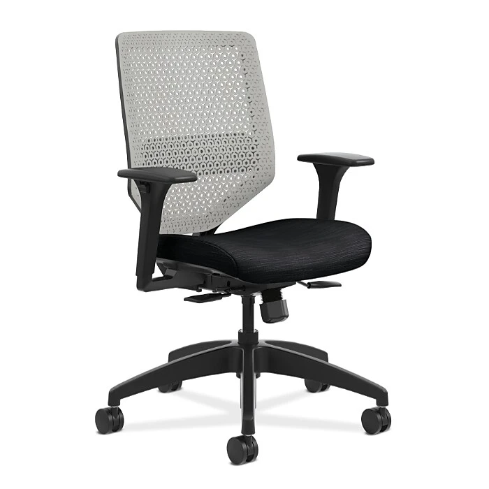 HON Solve Mid-Back Task Chair, Titanium ReActiv Back, Black Frame, Easy Assembly, Ink Seat Fabric (HONSVR1AILC10TK) 3 HON Solve Mid-Back Task Chair, Titanium ReActiv Back, Black Frame, Easy Assembly, Ink Seat Fabric (HONSVR1AILC10TK)