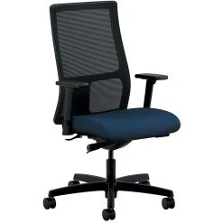 HON Ignition Ilira-Stretch Mesh/Fabric Mid-Back Task Chair, Height And Width Adjustable Arms, Black/Navy (HONIW103CU98)