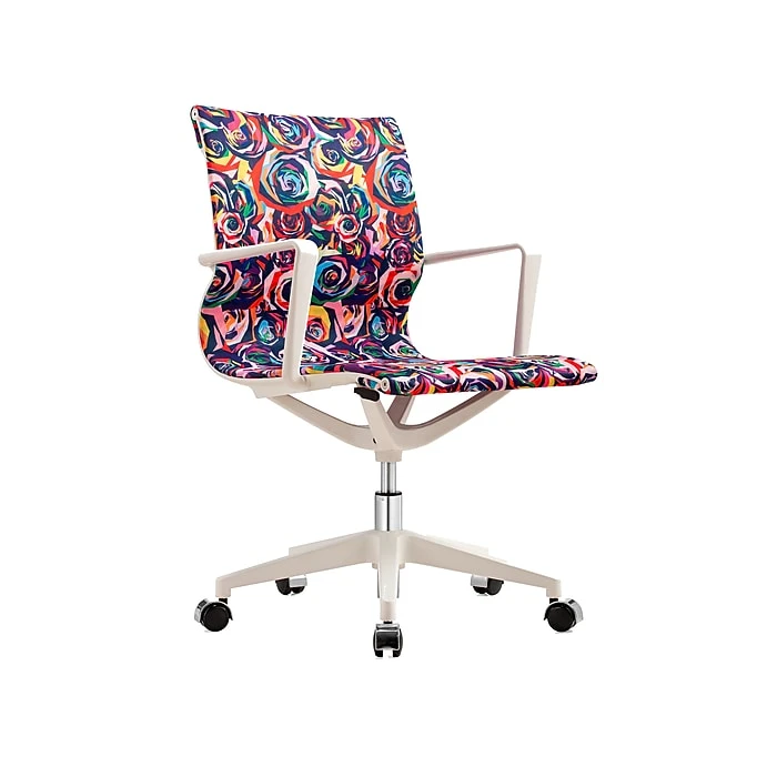 The Raynor Group Elizabeth Sutton Wynwood Fabric Swivel Task Chair, Multi Rose White Silver (K-ESWY-WHT-ROSE-SIL) 4 The Raynor Group Elizabeth Sutton Wynwood Fabric Swivel Task Chair, Multi Rose White Silver (K-ESWY-WHT-ROSE-SIL) - Image 2