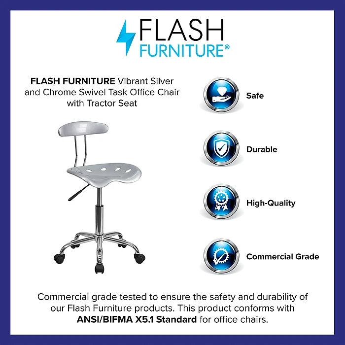 Flash Furniture Chrome Low Back Computer Task Chair With Tractor Seat, Vibrant Silver 6 Flash Furniture Chrome Low Back Computer Task Chair With Tractor Seat, Vibrant Silver - Image 4