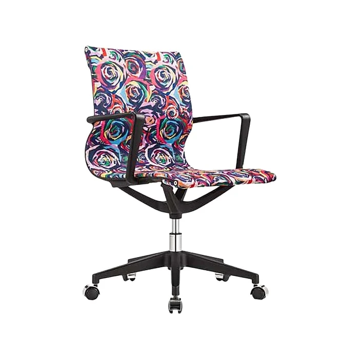 The Raynor Group Elizabeth Sutton Wynwood Fabric Swivel Task Chair, Multi Rose Black Silver (K-ESWY-BLK-ROSE-SIL) 4 The Raynor Group Elizabeth Sutton Wynwood Fabric Swivel Task Chair, Multi Rose Black Silver (K-ESWY-BLK-ROSE-SIL) - Image 2