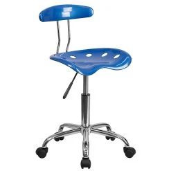 Flash Furniture Chrome Low Back Computer Task Chair With Tractor Seat, Vibrant Bright Blue