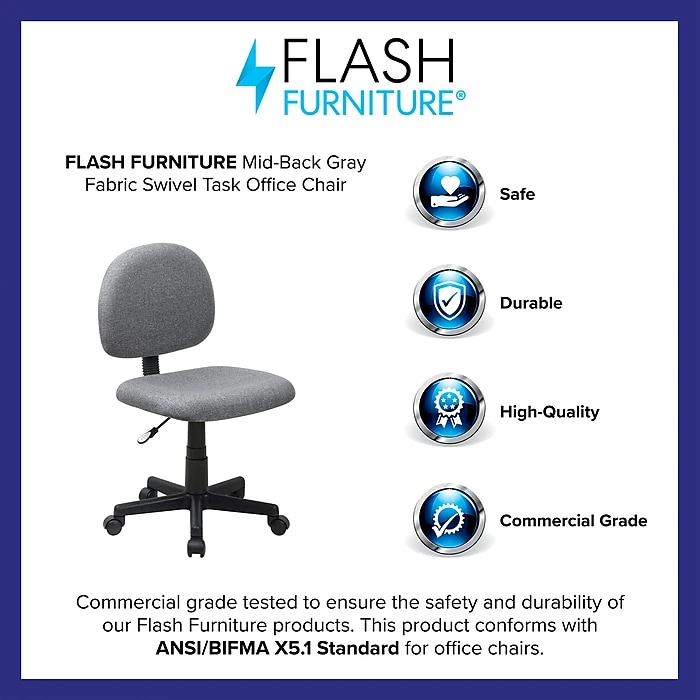 Flash Furniture 31" - 37 1/2" Fabric Ergonomic Task Chairs (BT660GY) 6 Flash Furniture 31" - 37 1/2" Fabric Ergonomic Task Chairs (BT660GY) - Image 4