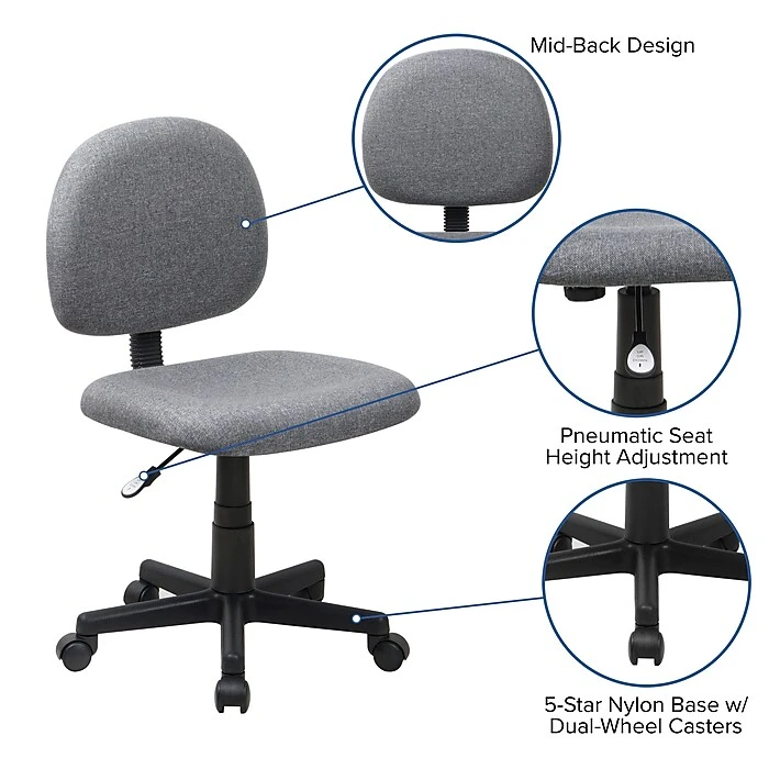 Flash Furniture 31" - 37 1/2" Fabric Ergonomic Task Chairs (BT660GY) 8 Flash Furniture 31" - 37 1/2" Fabric Ergonomic Task Chairs (BT660GY) - Image 6