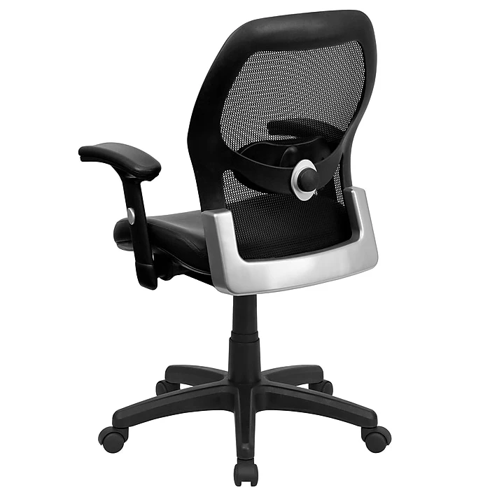 Flash Furniture Mid Back Super Mesh Office Chair With Black Italian Leather Seat, Black 6 Flash Furniture Mid Back Super Mesh Office Chair With Black Italian Leather Seat, Black - Image 4