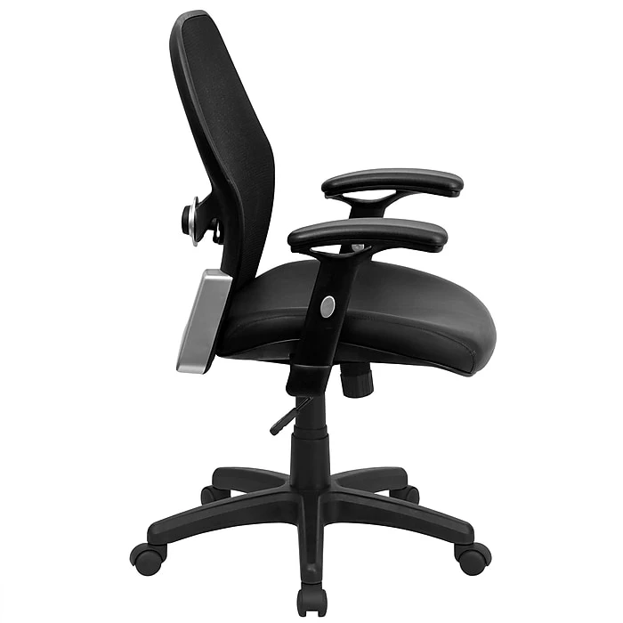 Flash Furniture Mid Back Super Mesh Office Chair With Black Italian Leather Seat, Black 7 Flash Furniture Mid Back Super Mesh Office Chair With Black Italian Leather Seat, Black - Image 5