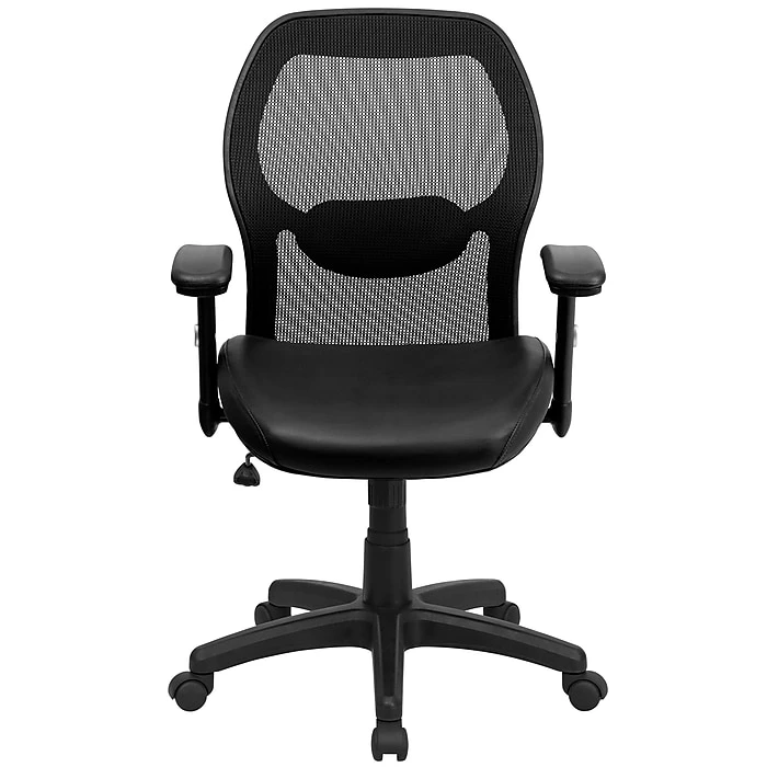 Flash Furniture Mid Back Super Mesh Office Chair With Black Italian Leather Seat, Black 8 Flash Furniture Mid Back Super Mesh Office Chair With Black Italian Leather Seat, Black - Image 6